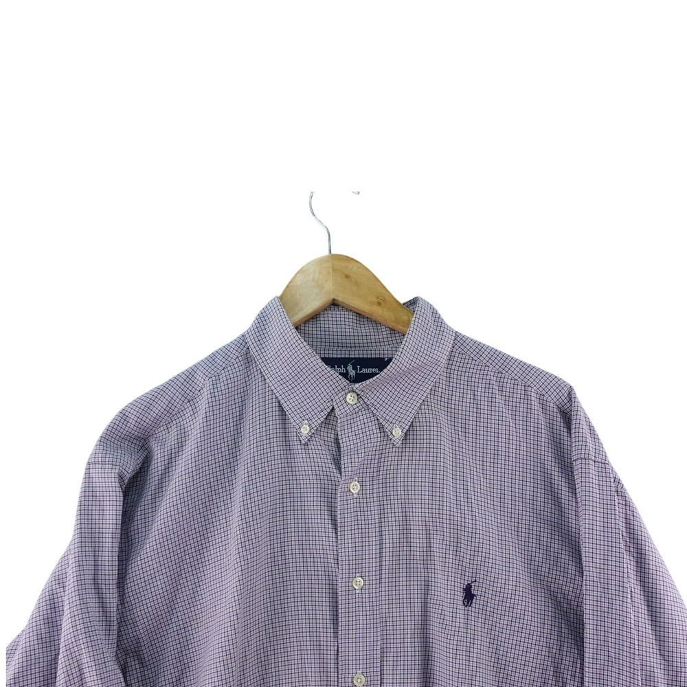 Vintage Ralph Lauren Mens Size 17 Burgundy Plaid Long Sleeve Shirt‎ Classic Fit